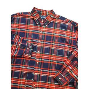 Polo ralph lauren Tartan plaid mens 2XL "Big Shirt" button up Flannel Red multi